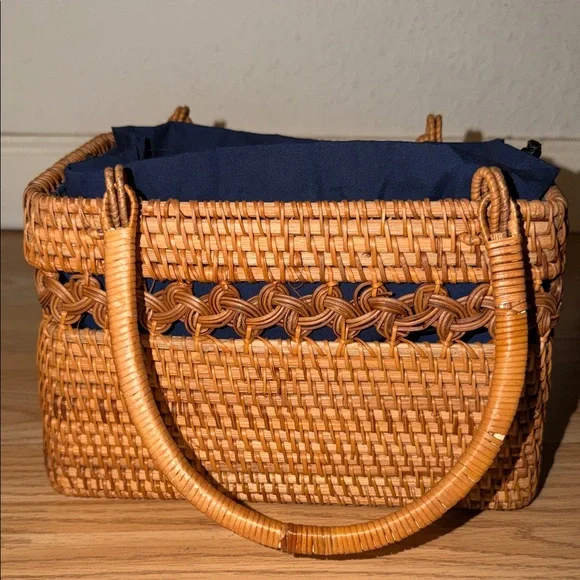 Navy and Tan Woven Tote Bag - Picture 2 of 8